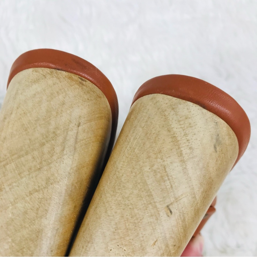 RACHEL COMEY Brown Leather Mule Clog Wedge Sandal Tawny Woven Stud Size 6 - Picture 7 of 13
